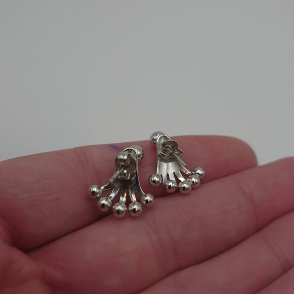 925 Sterling Silver Unique Odd Curved Style Earrings - Picture 3 of 6